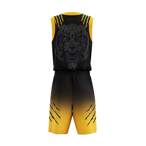 Maillots de basket personnalisés sublimés, sans manches, col en V, noir et jaune, imprimé tigre, anti-transpiration, pour hommes adultes. - Product Image 4
