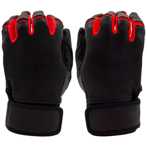 Professional Custom Black Red Baseball Batting Gloves Genuine Leather Shockproof Adult T-Ball Soft Tee Ball Batting Gloves - Product Image 2