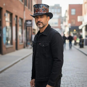 หมวกทรงสูงหนังแท้ทำมือ สีดำ สไตล์สตีมพังก์คาวบอย หมวกหนังสั่งทำพิเศษ ทันสมัย ทนทาน งานฝีมือสุดคลาสสิก - Product Image 1