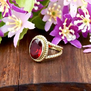 Bague fine en argent sterling 925 plaqué or 18 carats avec pierre précieuse rubis rouge, style vintage bohème, bijoux raffinés pour elle - Product Image 3