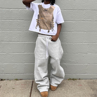 Pantalon de jogging personnalisé avec logo brodé, design rayé décontracté, coupe évasée et ample, en coton, style baggy