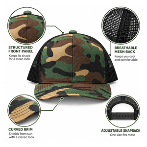 Wholesale Woodland Camouflage Trucker <b>Cap</b> Hunting Outdoor Mesh Back Hat Custom Embroidered Adjustable <b>Snapback</b> <b>for</b> <b>Men</b> Women - Product Image 3