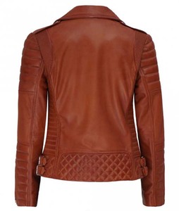 Blouson moto femme en similicuir, coupe ajustée, fermeture éclair, manches longues, col rabattable, hiver, respirant, imperméable, tissé sans couture - Product Image 5