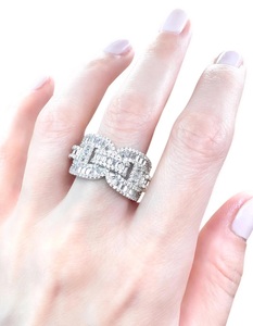 Icy Curb <b>Thick</b> Chunky Cuban Link Rhodium Plated Cluster Diamond Moissanite Statement Luxury Cocktail Hip Hop <b>Ring</b> for Women - Product Image 2