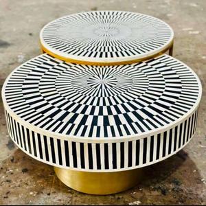 Mesa con Incrustaciones de Hueso de ILAHI, Diseño Moderno con Detalles de Ágata, Almacenamiento Portátil, Muebles para el Hogar - Product Image 1