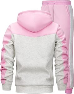 Men's Orange White Color Block Tracksuit <b>Hooded</b> Full <b>Zip</b> Jacket Matching Pants Casual Sportswear Autumn Wear - Product Image 4