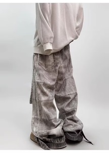 Pantalones Anchos de Mezclilla Sintética con Efecto Desgastado Vintage - Pantalones de Trabajo Oversize con Cierre de Presilla y Lavado Teñido con Efecto Barro - Product Image 2