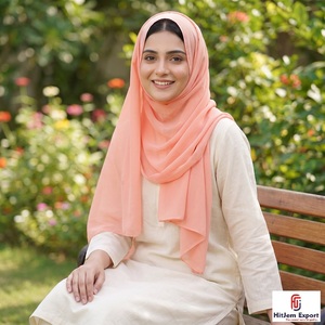 Chiffon Square Scarf Solid Color Peach Casual <b>Head</b> <b>Wrap</b> Spring Summer Wear - Product Image 2