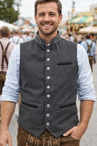 Chaleco Formal de Hombre con Cuello Mandarín, Mezcla de Lana, Color Sólido, Cierre de un Solo Botón, para Otoño - Product Image 3