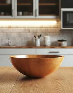 Bol de service artisanal en bois d'acacia avec impression émaillée, vaisselle en bois écologique d'Inde - Product Image 6