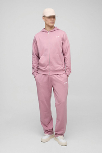 Survêtement en polaire rose poudré pour homme, coupe classique, léger, imprimé, fermeture éclair intégrale, deux pièces (hoodie et pantalon de jogging), personnalisable - Product Image 4