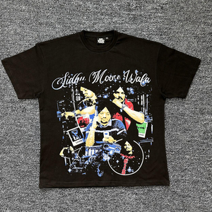 เสื้อยืดผู้ชายแขนสั้นพิมพ์ลายดาวสไตล์วินเทจคุณภาพสูง รุ่นใหม่ทรงโอเวอร์ไซส์ ไหล่ตก สตรีทแวร์ ผ้า 100% น้ำหนัก 220 กรัม - Product Image 1