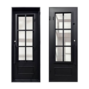Puerta de entrada de hierro forjado a mano con paneles de vidrio, con un diseño exquisito y fácil montaje; adecuada para uso en exteriores. - Product Image 6