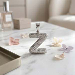 Rhodium Plated Zircon Letter Z Pendant <b>Necklace</b> Fashion Hip Hop Jewelry Unisex White Alloy <b>Initial</b> Charm - Product Image 2