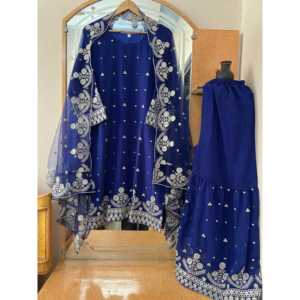 Beau haut-bas pour femme et Dupatta fantaisie pour les fêtes-Ensembles de costumes élégants - Product Image 5