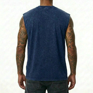 Premium Garment Dyed Charcoal <b>Navy</b> Tank Top with Acid Wash Texture and Custom Hangtags - Product Image 2