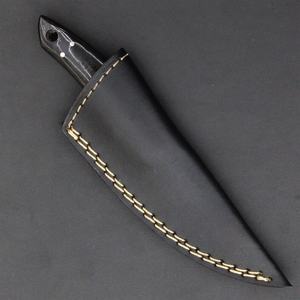 Couteau de camping à lame fixe en acier Damas de qualité industrielle Pasha Enterprises, manche bicolore en bois et corne noire, pointe tombante pleine longueur - Product Image 2