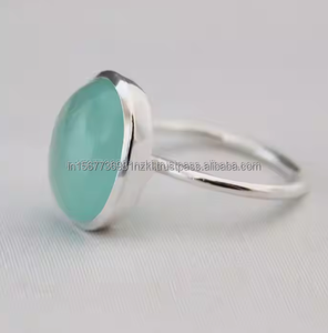 Venta caliente 925 anillo de plata estilo clásico rodio plateado piedra preciosa Calcedonia hecho a mano delicado anillo regalo para esposa - Product Image 2