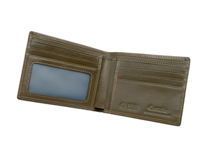[Bargain] Top Quality Handmade Castello Cowhide Leather RFID Men Bi-fold ID Card <b>Wallet</b> Orange Green Olive Clearance Low MOQ - Product Image 3