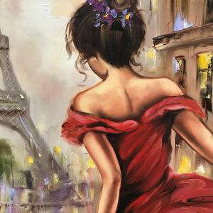 Pintura <span class=keywords><strong>al</strong></span> Óleo de Mujer en París, Bailarina, Arte de Pared, Chica con Vestido Rojo, Obra de Arte de París, Pintura de Bailarina, Decoración de París - Product Image 3