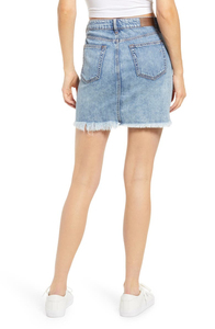 Mini-jupe en jean taille haute pour femme avec boutons sur le devant, coupe droite, style décontracté bleu délavé - Product Image 3
