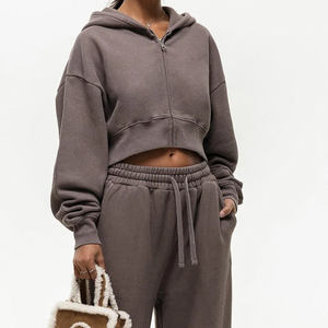 Custom Women's <b>Tracksuits</b> Heavy Weight 500 GSM 350 GSM <b>Polyester</b>/Cotton Fleece Embroidered Oversized Hoodie Shorts - Product Image 2