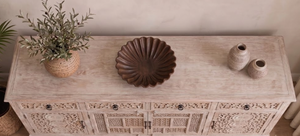 Carved Wooden <b>Sideboard</b> Console Cabinet Fluted Door <b>Storage</b> Buffet Natural Finish for Living Room Entryway - Product Image 3