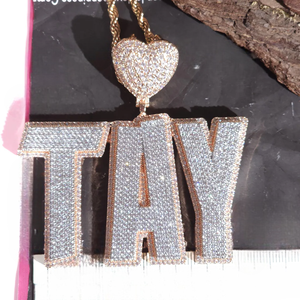 Collier pendentif personnalisé avec nom en lettres serties de diamants, en argent 925, avec attache en forme de cœur, style hip-hop, bling, diamant moissanite, unisexe - Product Image 5