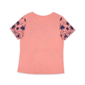 Camiseta de Jersey para Mujer de Talla Grande con Estampado Floral de Inspiración Vintage, Color Rosa Coral Suave, Manga Corta, Estampado de Flores Azules para Primavera Verano 2025 - Product Image 2