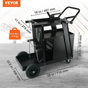 Chariot de soudage à 2 niveaux avec 4 tiroirs, capacité de charge de 265 lb, roues pivotantes à 360 degrés et rangement pour bouteilles, chaînes de sécurité - Product Image 2