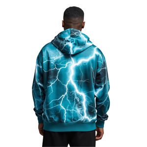 Men Teal Sublimation Hoodie Lightning Flow Graphic Oversized Casual Fashion Apparel - Product Image 4