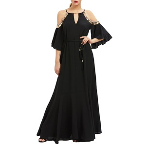 Robe longue élégante bohème pour femme, collection 2023, en mousseline imprimée avec broderies, coupe droite, sexy et de haute qualité - Product Image 1