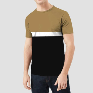 T-shirt pour homme à blocs de couleur, manches courtes, col rond, coupe classique, décontracté, tricoté, avec bordure contrastante, design uni, 100% coton, manches courtes - Product Image 5