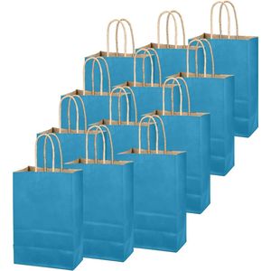 24 Sacchetti Regalo Blu Ghiaccio con Manici 21x15x8 cm, Sacchetti di Carta Solidi per Feste, Idea Regalo Capodanno 2022 - Product Image 1