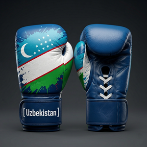 Gants de boxe légers au design personnalisé du drapeau de l'Ouzbékistan, en cuir de vachette de qualité supérieure, fermeture à boucle et crochet, pour hommes et femmes, professionnels - Product Image 1