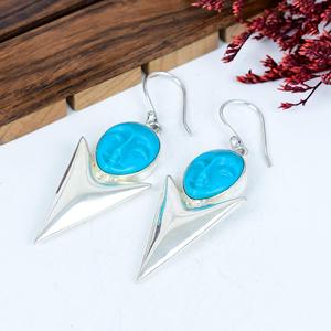 Boucles d'oreilles pendantes en pierre sculptée bleue, argent sterling 925, bijoux artisanaux bohèmes faits à la main, cadeau pour elle - Product Image 5