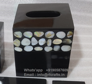 Cubiertas de caja de pañuelos de resina hechas a mano a medida con incrustaciones de perlas madre elegantes y mejoras de guijarros embalaje de cartón para invitados - Product Image 1