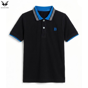 เสื้อโปโลเด็กสีดำล้วน ตัดกันด้วยสีต่างๆ ระบายอากาศได้ดี เหมาะสำหรับฤดูร้อน ราคาโรงงาน ขายส่งเสื้อผ้าเด็ก - Product Image 6
