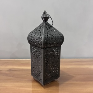 Artisan Design <b>Moroccan</b> Style Iron Candle Lantern <b>Decorative</b> Vintage Table L545 (Uttar Pradesh) 3.5X3.5X9" for Home All - Product Image 1