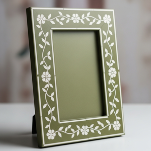 Handcrafted Beige Bone Inlay Photo Frame with Floral <b>Vine</b> Design Luxury Decorative Picture Frame for Home & Office Decor - Product Image 1