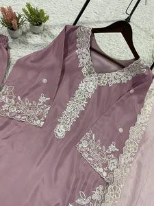 <b>Women</b> Traditional Lavender Rayon <b>Kurta</b> Set Loose Fit Embroidered India Pakistan Style Casual Wear Floor-Length - Product Image 5