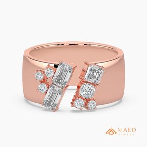 Moissanite <b>Ring</b> Emerald Cut Round Stone Open Band Rose Gold Plated 925 Sterling <b>Silver</b> <b>Statement</b> <b>Ring</b> Miami Chicago Fine Jewelry - Product Image 1