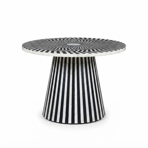 Mesa de Centro Hexagonal con Incrustaciones de Hueso Hecha a Mano, Mesa de Centro Geométrica de Lujo en Blanco y Negro para Decoración Moderna de Sala de Estar - Product Image 2