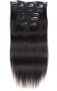 Extensiones de Cabello Humano con Clip, Cabello Remy Indio, Negro Natural, Doble Trama, Extensiones con Clip Sin Costuras para Cabeza Completa, Suaves y Sedosas - Product Image 2