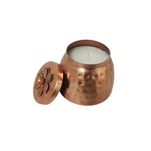 Pot à bougie en cuivre martelé de luxe avec couvercle, doré rose, pour décoration intérieure, porte-bougie votif, idéal pour les cadeaux et la décoration festive - Product Image 5