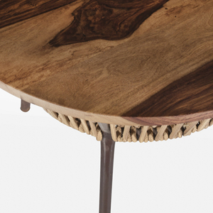 Mesa de Centro Moderna Industrial de Madera Maciza de Mango con Base Redonda de Metal y Cesta de Cuerda Tejida, Estilo Hogar - Product Image 6