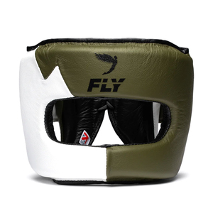 Ensemble de boxe Fly neuf et professionnel : Gants en cuir, protège-tête et protège-glandes, respirant et durable, blanc et vert olive - Product Image 3