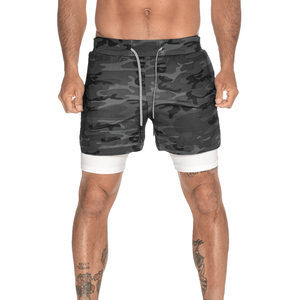 Wholesale <b>Men</b>’s Running Double <b>Shorts</b> Quick Dry Training <b>Shorts</b> with <b>Compression</b> Inner Layer - Product Image 1