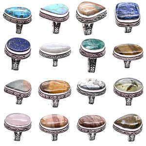 En gros, bagues vintage chrétiennes plaquées argent, avec pierres précieuses en laiton serties, brillantes et assorties, originales - Product Image 1