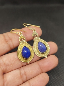 Natural Lapis Lazuli Bohemian Drop <b>Earrings</b> Handmade <b>gold</b> Plated Brass Blue Gemstone <b>Dangle</b> <b>Earrings</b> High Quality Unique - Product Image 4